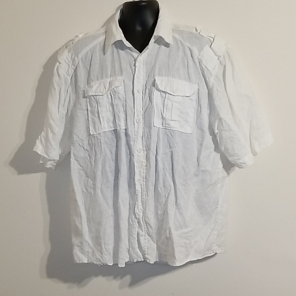 Lanzino men's XL 100% linen off white shirt